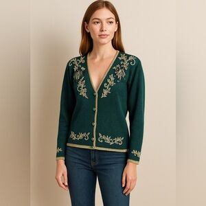 Vintage 90s Jaclyn Smity Green Gold Sweater